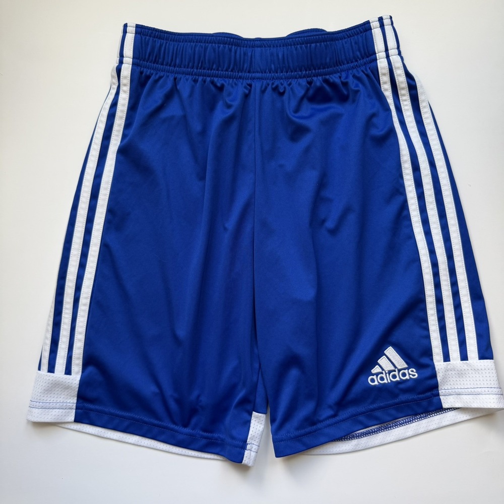 Adidas Athletic Shorts Boys Sz Large Basketball Blue White Stripes EUC Active